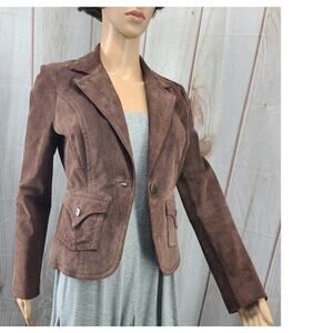 Charlotte Russe Women S Genuine Brown Suede Leather 1 Button Close Blazer Jacket